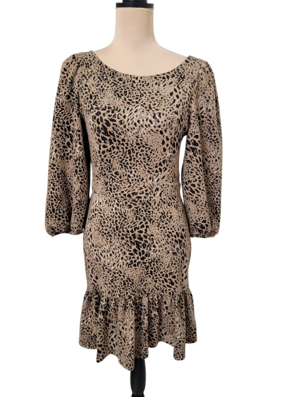 Anthropologie Maeve Size 6 Knit Cut-Out Mini Dress in Tan/Black Leopard Print
